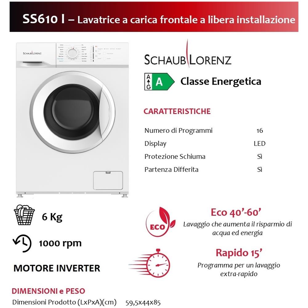 SS610I Lavatrice Libera Installazione Carico 6 kg Classe Energetica A Dimensioni: HxLxP: 85x59,5x44 cm - Foto 6