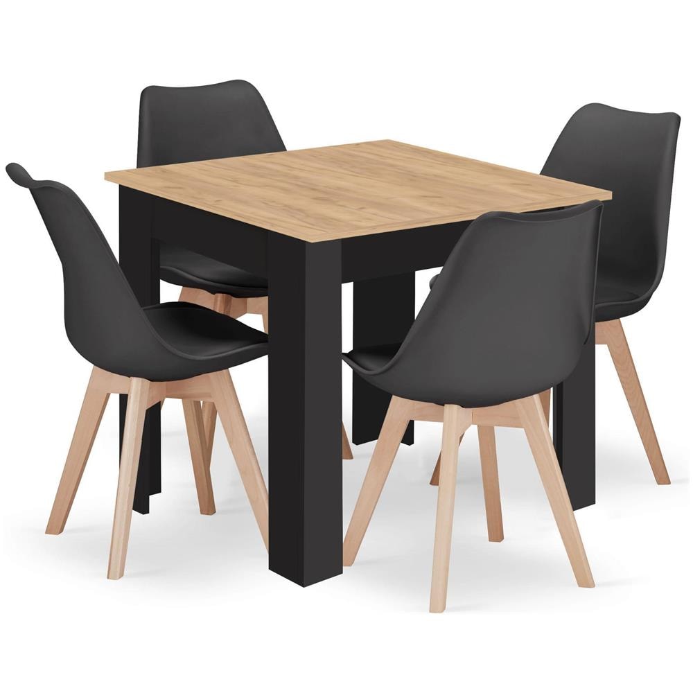 Set da tavolo artigianale con 4 sedie RIXK, gambe nere + gambe naturali NP - Foto 1