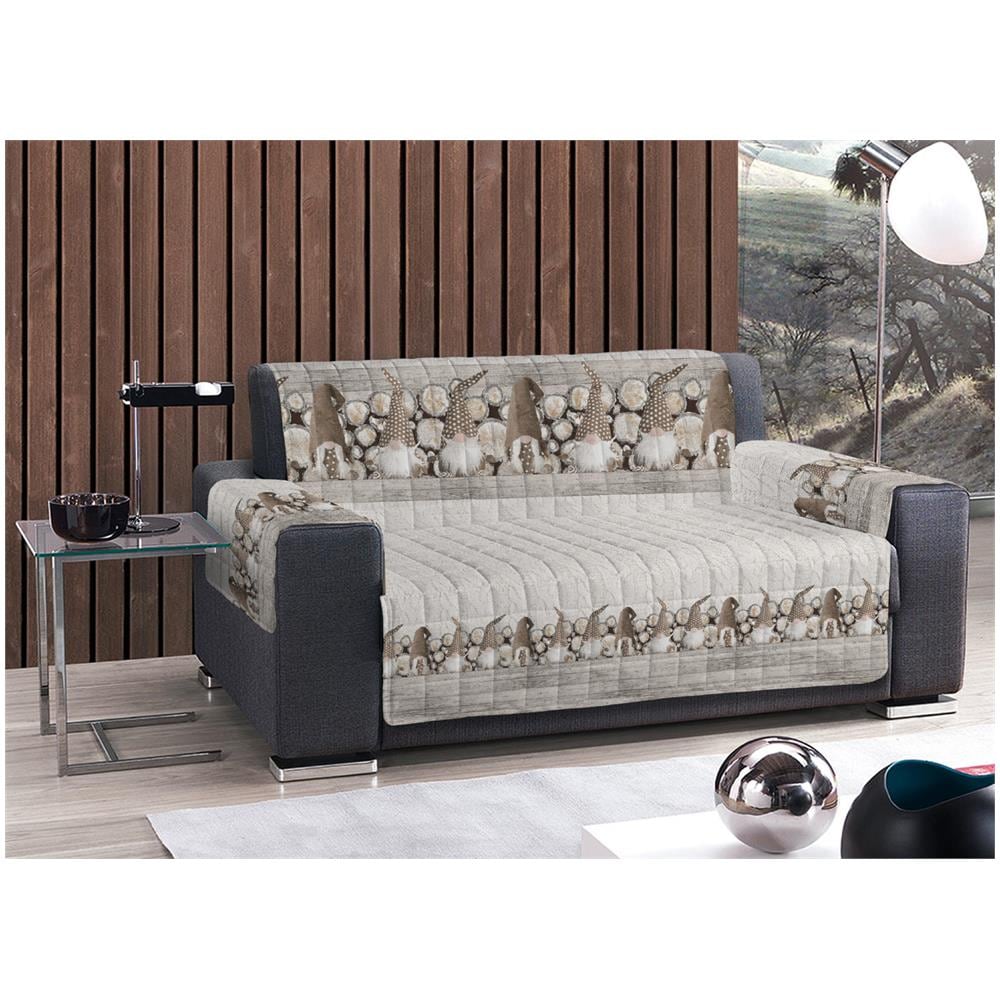 Copridivano Trapuntato Disegno Gnomi Colore Beige 3 Posti Beige - Foto 1