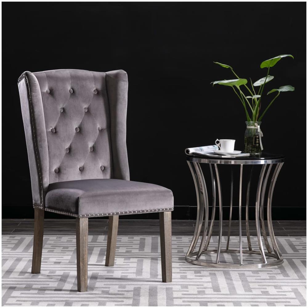 Sedia Da Pranzo Grigia In Velluto - Foto 1