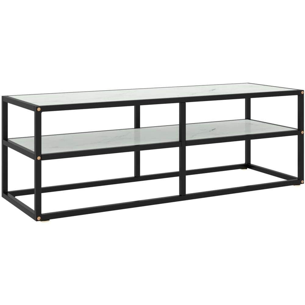 Mobile TV Nero con Vetro Bianco Marmo 120x40x40 cm - Foto 1
