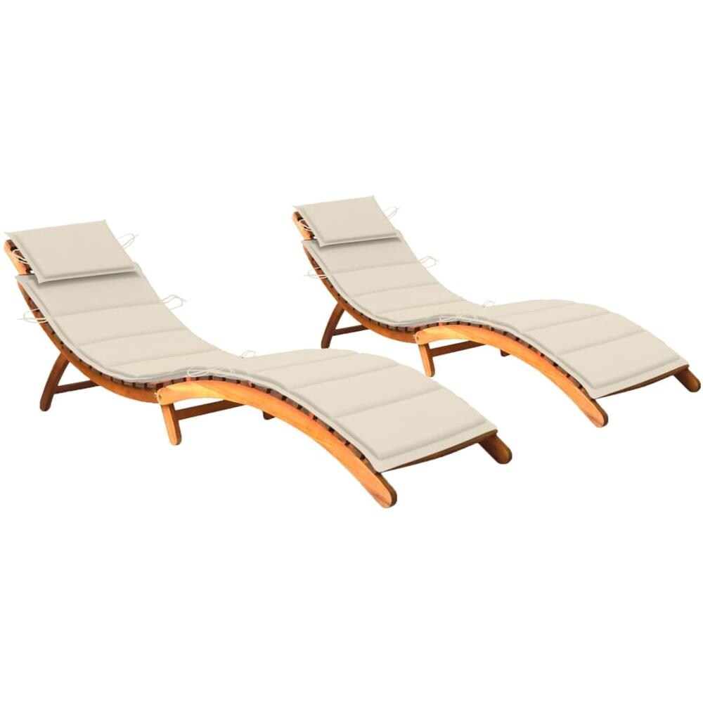 Sdraio 2 pz con Cuscini in Legno Massello di Acacia - Foto 1