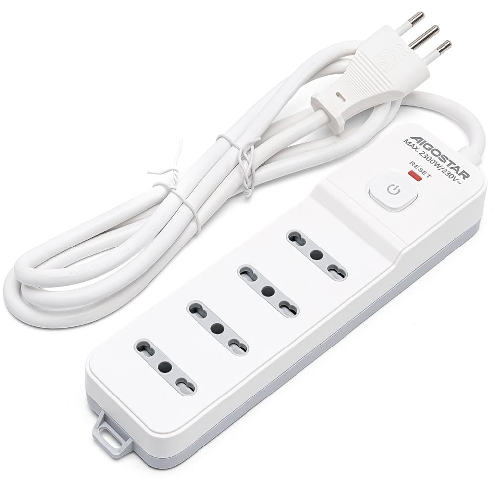 Aigostar Multipresa A 4 E 7 Vie Con Interruttore 10a 1,5m 3g1.0mm² Bianca E Grigia - 4 Posti - Foto 1