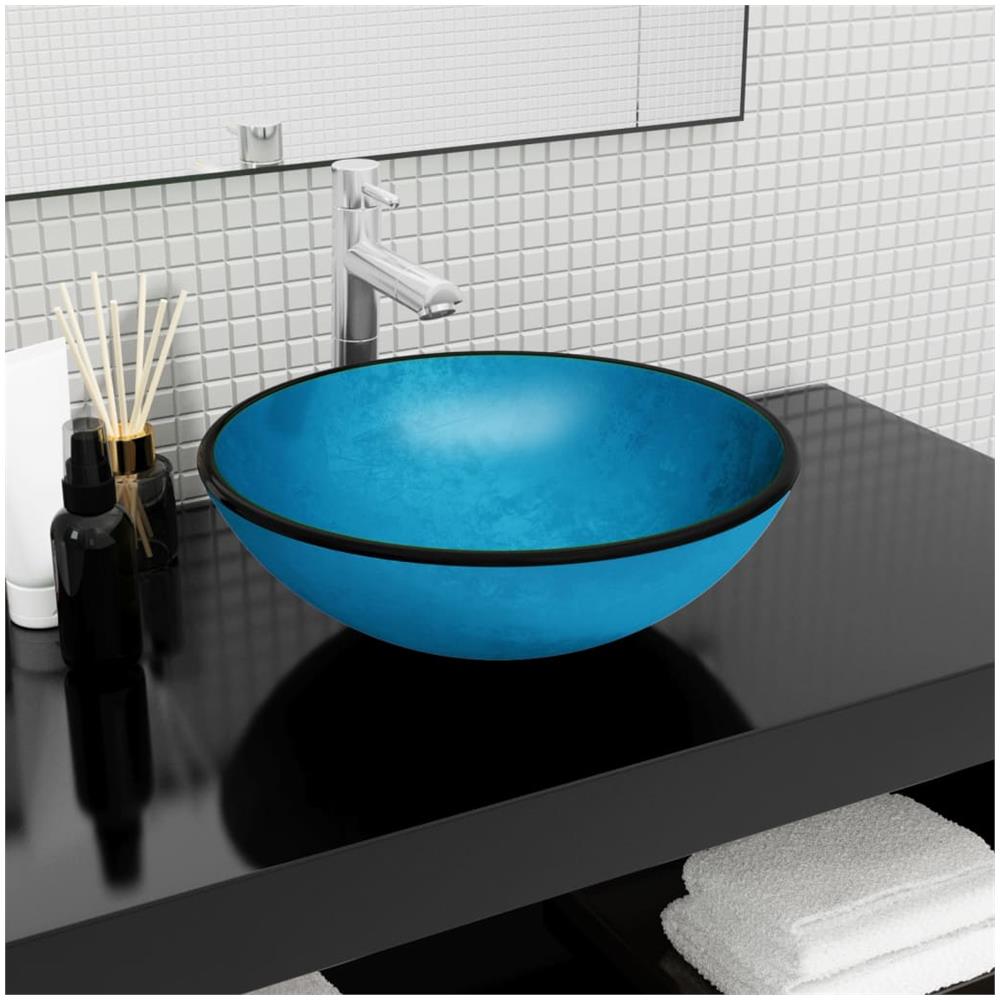 Lavandino In Vetro Temperato 42x14 Cm Blu - Foto 1