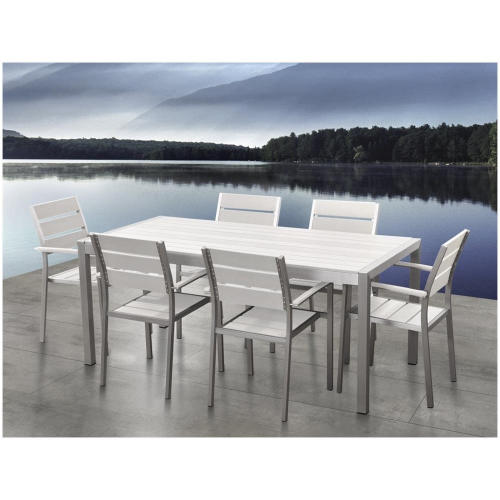Set Di Tavolo E Sedie Da Giardino In Alluminio E Legno Sintetico Bianco Vernio - Foto 2