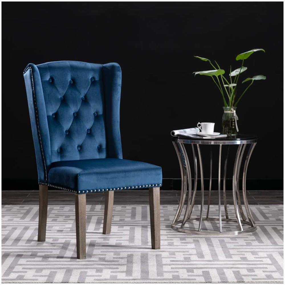 Sedia Da Pranzo Blu In Velluto - Foto 1