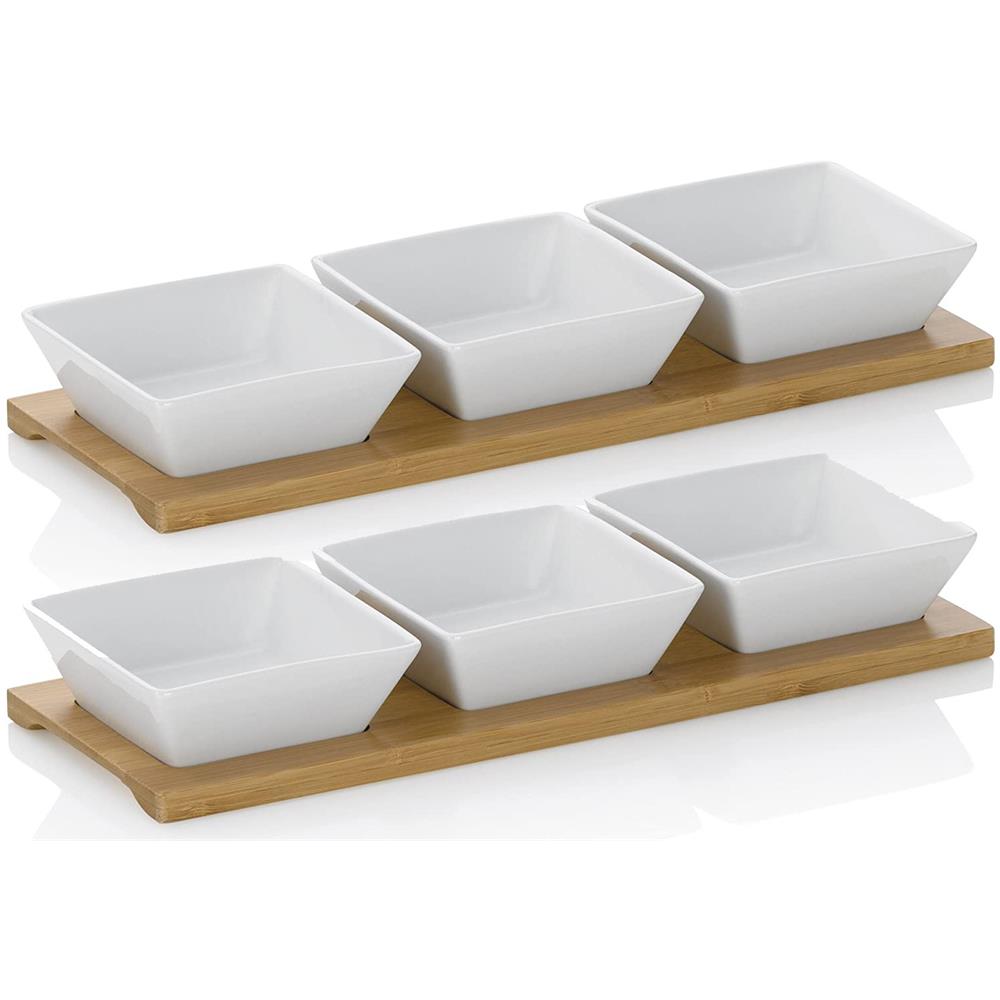 Set Aperitivo 3 Coppe Piazza Porcellana, Vassoio Di Bambù - 2 Articoli - Foto 1