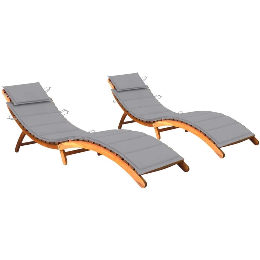 Sdraio 2 pz con Cuscini in Legno Massello di Acacia - Foto 1