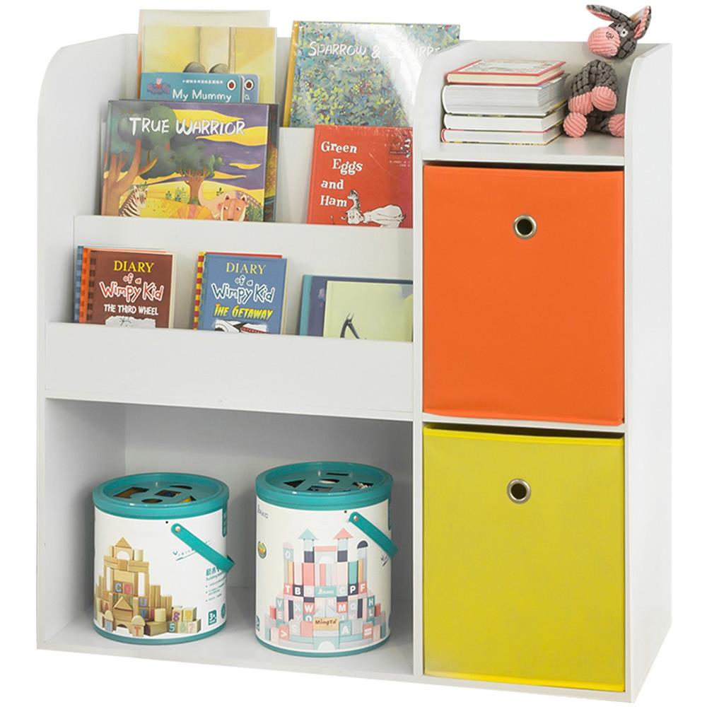 Libreria Montessoriana Per Bambini - Scaffale Portagiochi - 3 Scaffali + 2 Ripiani + 2 Cestini - Kmb37-w - Foto 7