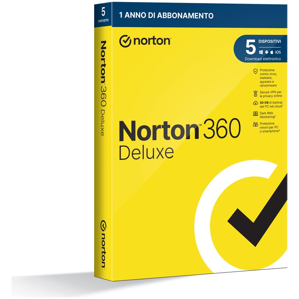 Licenza Antivirus Norton 360 Deluxe per 1 Anno Collegamento 5 PC - Foto 1