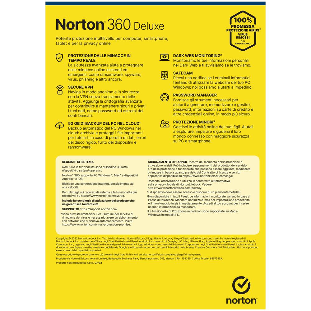 Licenza Antivirus Norton 360 Deluxe per 1 Anno Collegamento 5 PC - Foto 3