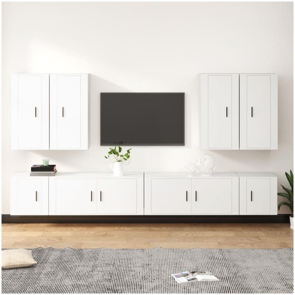 Set Mobili Porta Tv 8pz Bianco In Legno Multistrato - Foto 1