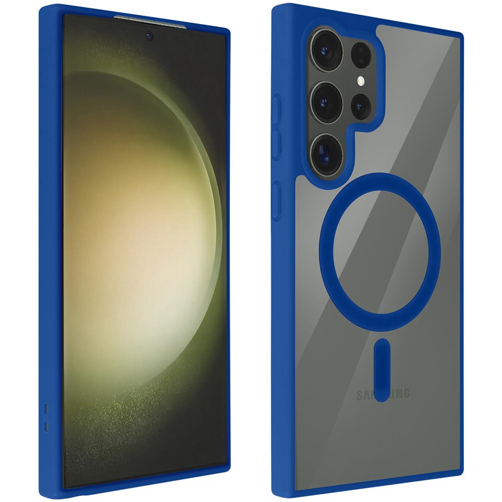 Cover Magsafe Per Samsung S23 Ultra Retro Rigido Bordo In Silicone Blu - Foto 2