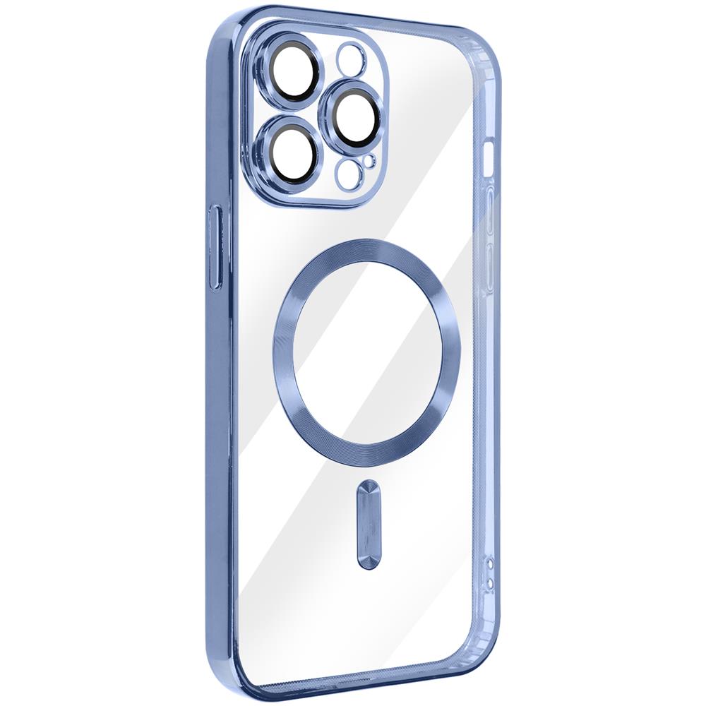 Cover Magsafe Per Iphone 14 Pro Silicone Protezione Fotocamera Bordo Cromato Blu - Foto 2