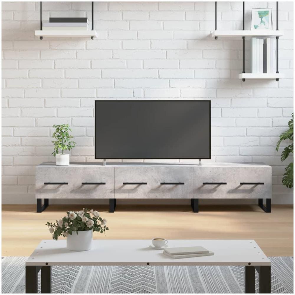 Tidyard Mobile TV Moderno Con 3 Cassetti - Legno Multistrato Grigio Sonoma - Dimensioni 150x36x30 Cm - Consolle Con Gambe In Ferro Per Soggiorno - 2