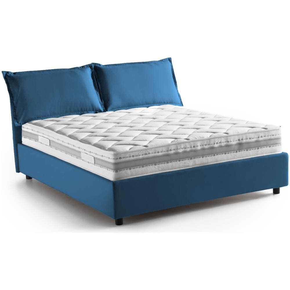 Letto Matrimoniale Sabrina, Letto Contenitore Con Rivestimento In Tessuto, 100% Made In Italy, Apertura Frontale, Con Materasso Cm 160x200 Incluso, Blu - Foto 2