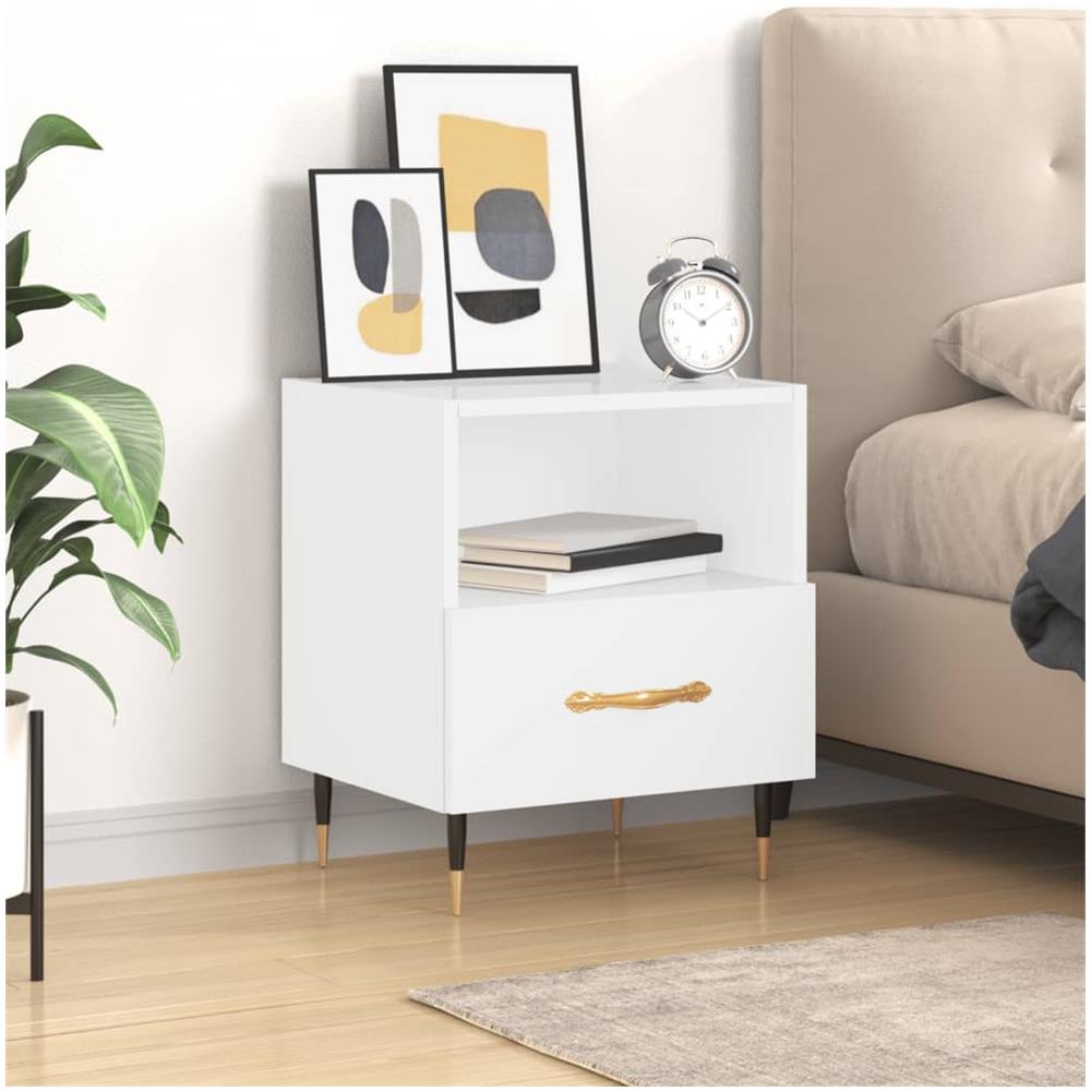 Comodino Bianco Lucido 40x35x47,5 Cm In Legno Multistrato - Foto 1