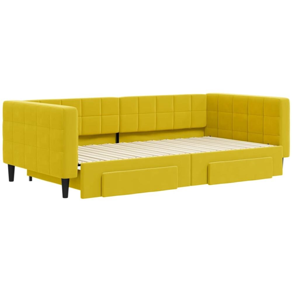 Divano Letto Estraibile Con Cassetti Giallo 100x200cm Velluto - Foto 2