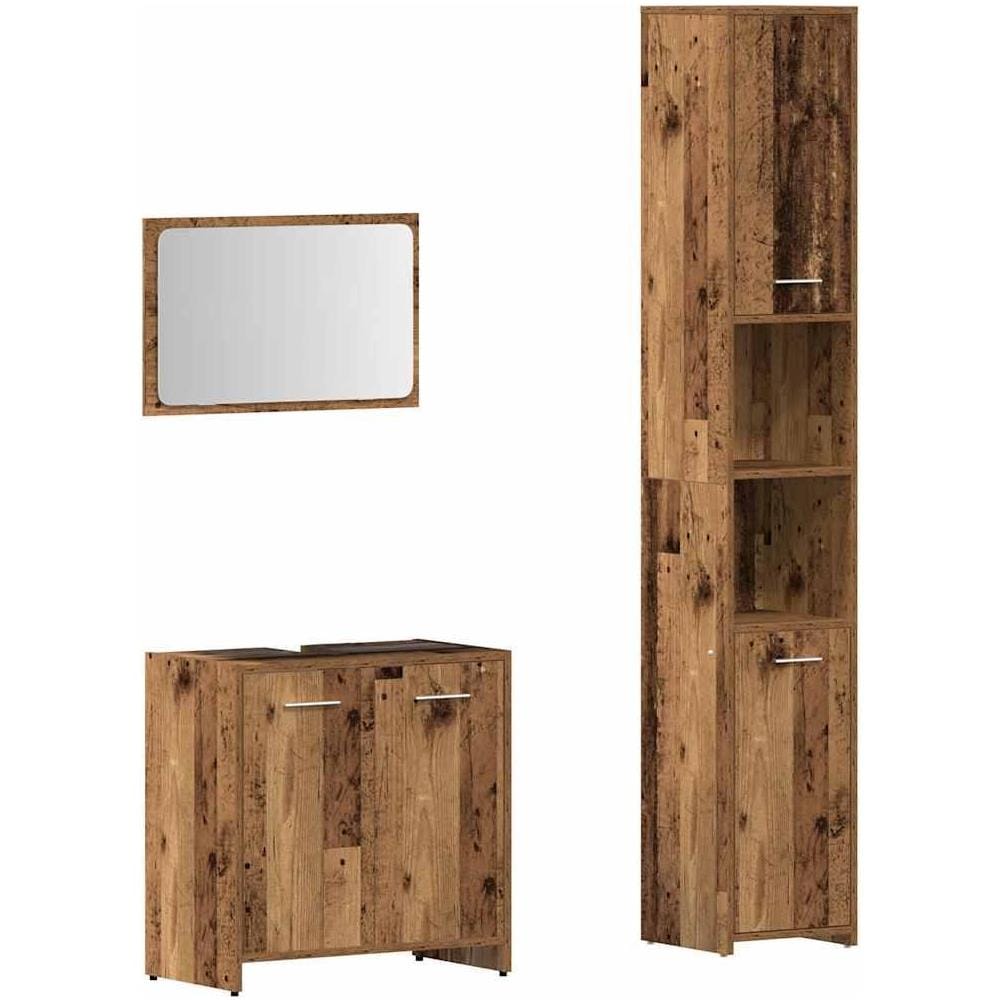 Set Mobili da Bagno 3 pz Legno Antico in Legno Multistrato - Foto 1