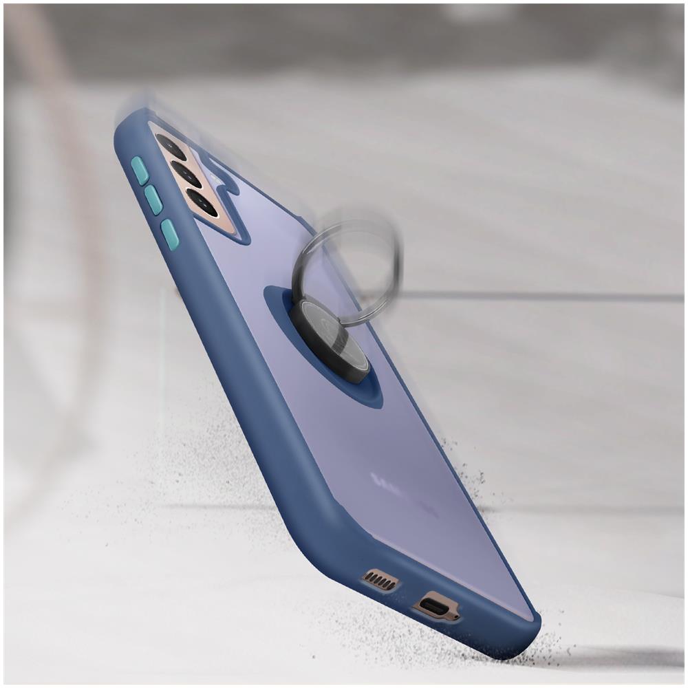 Cover Samsung Galaxy S21 Plus Anello In Metallo Funzione Supporto Blu - Foto 2
