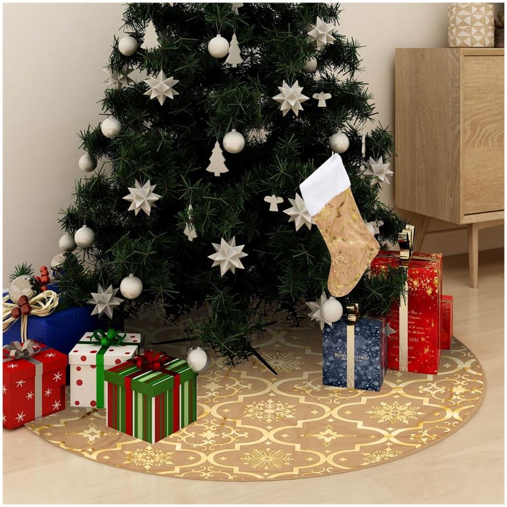 Gonna Albero Natale Raffinata Con Calza Giallo Tessuto 122 Cm - Foto 1