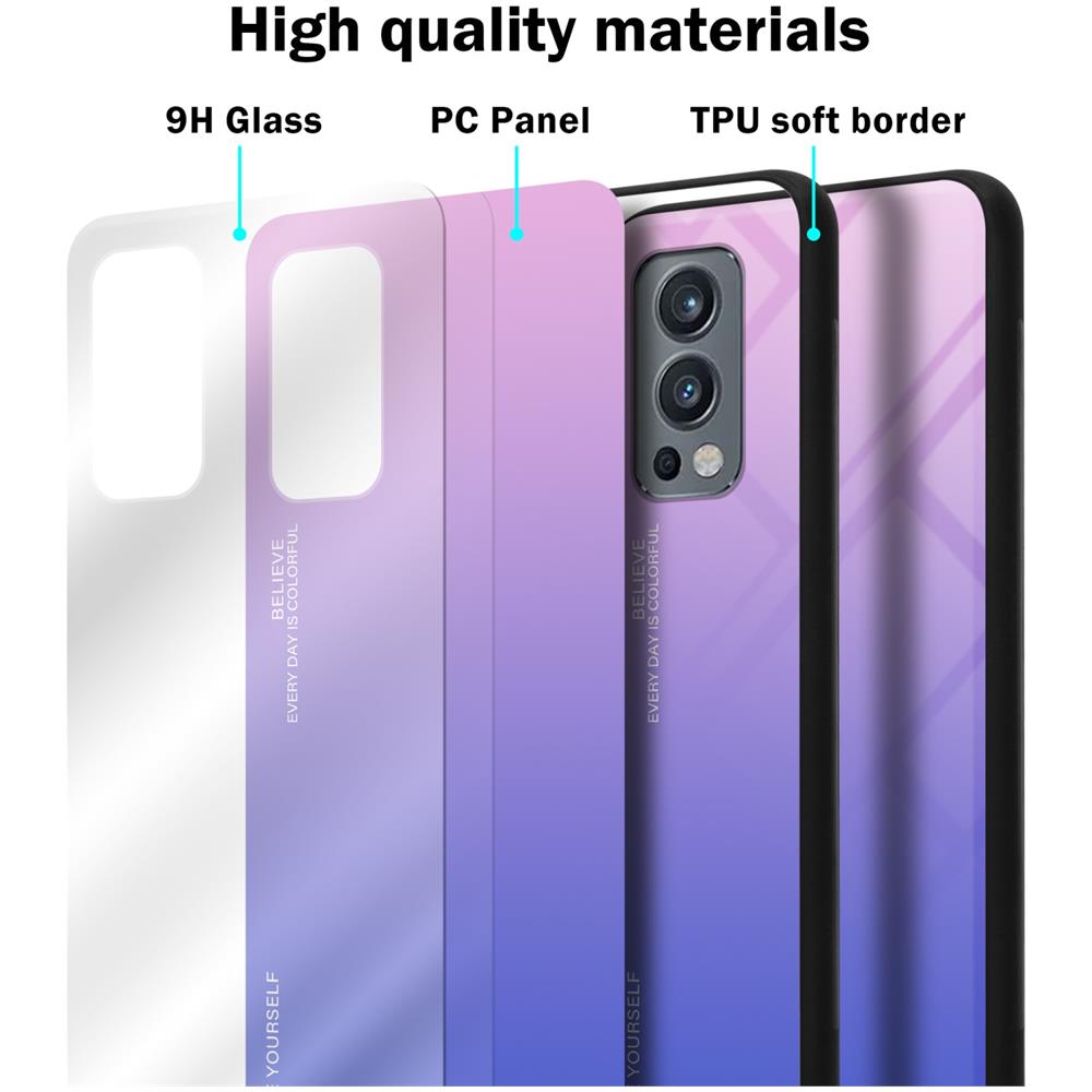 Custodia Compatibile Con Oneplus Nord 2 5g In Rosa - Blu - Coperchio Protettivo Bicolore In Vetro Temperato E Silicone Tpu - Foto 7