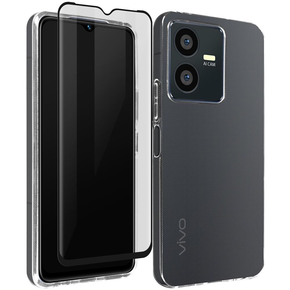 Cover Per Vivo Y22s / Y35 Silicone Trasparente + Vetro Temperato 9h Nero - Foto 5