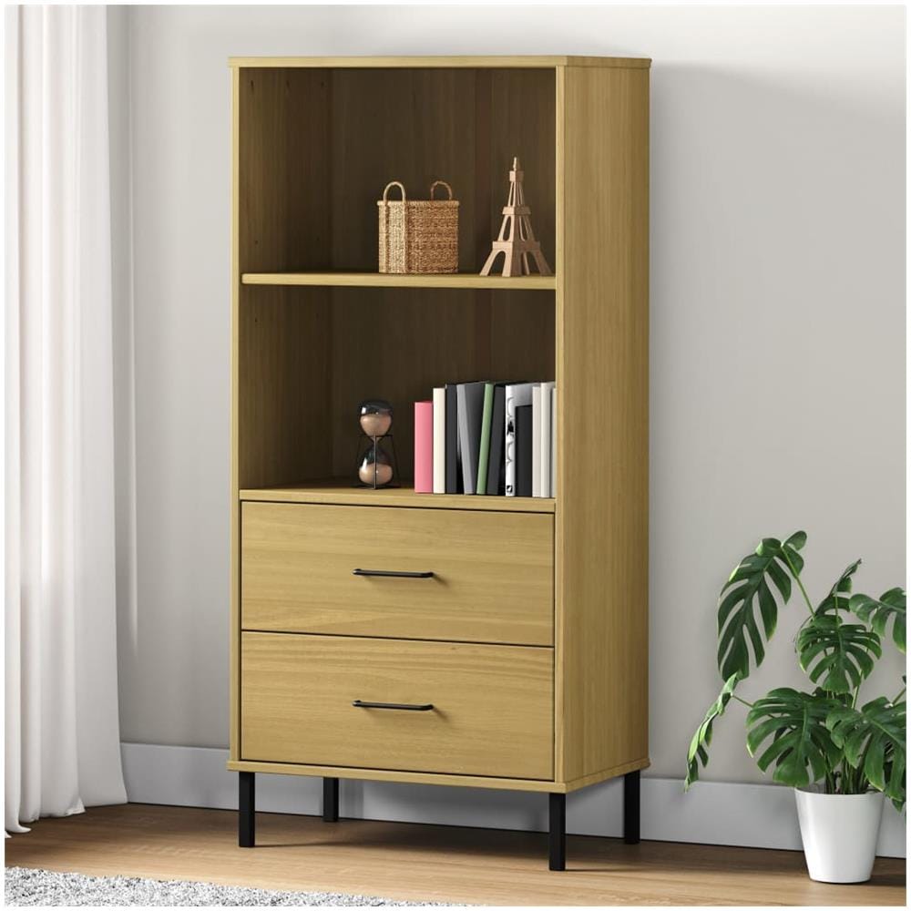 Libreria 2 Cassetti Marrone 60x35x128,5 Cm Legno Massello Oslo - Foto 1