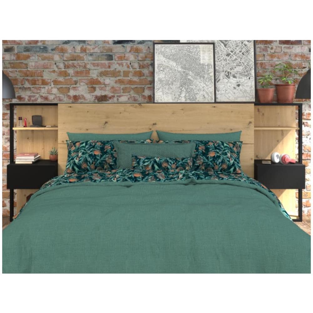 Testata Letto Con Comodini 160 Cm Rovere E Nero - Mista - Foto 2