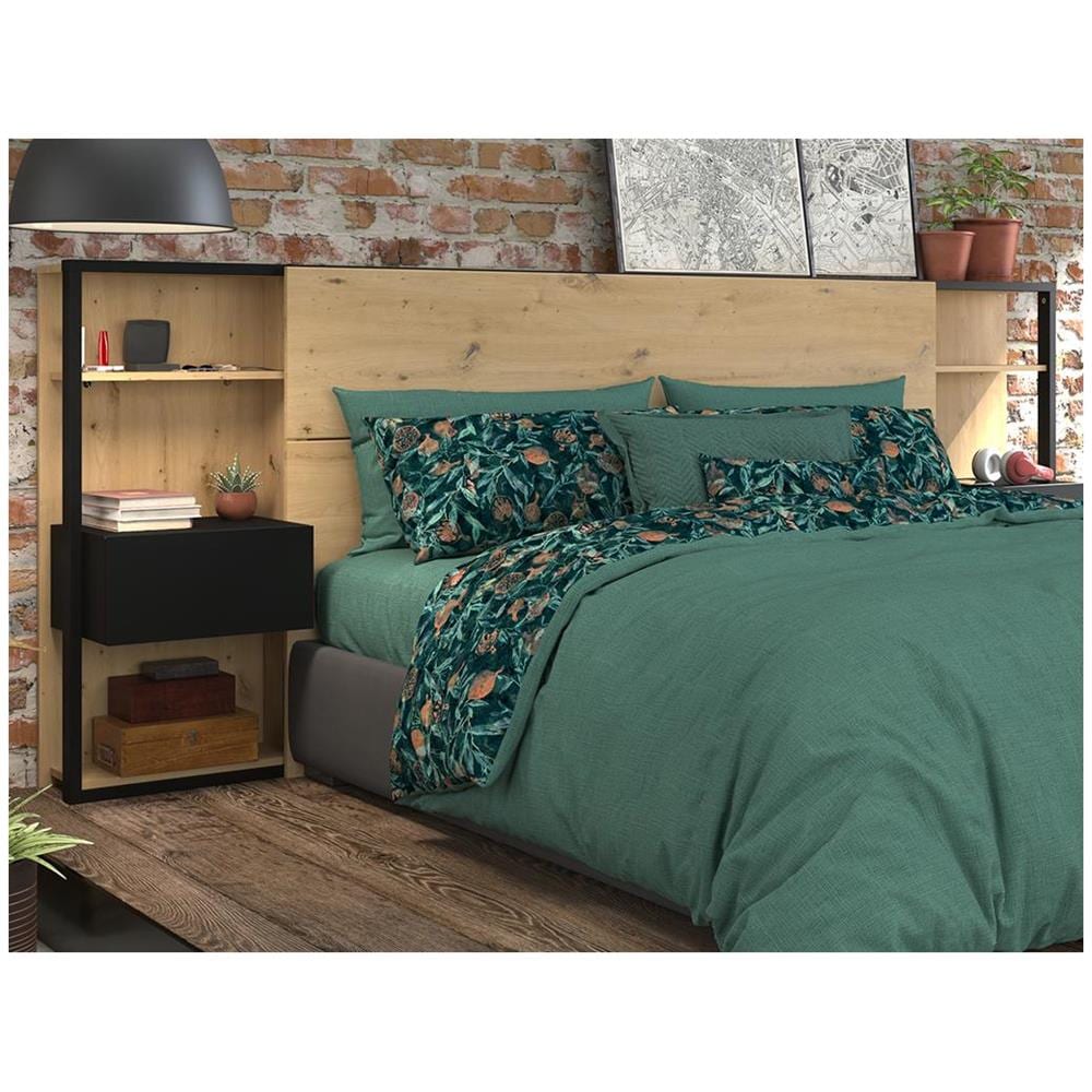 Testata Letto Con Comodini 160 Cm Rovere E Nero - Mista - Foto 5