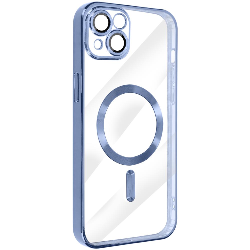 Cover Magsafe Per Iphone 14 Silicone Protezione Fotocamera Bordo Cromato Blu - Foto 5