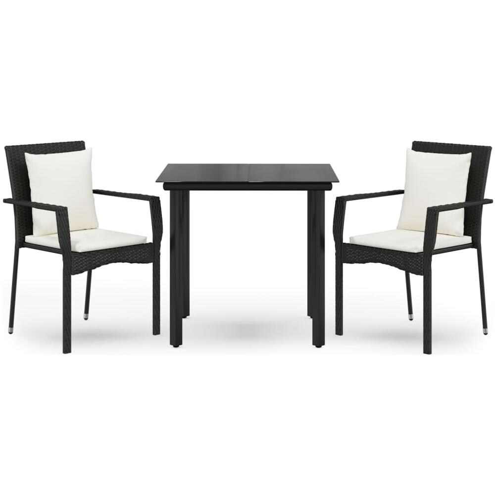 Set Da Pranzo Da Giardino 3 Pz Con Cuscini Nero In Polyrattan - Foto 2