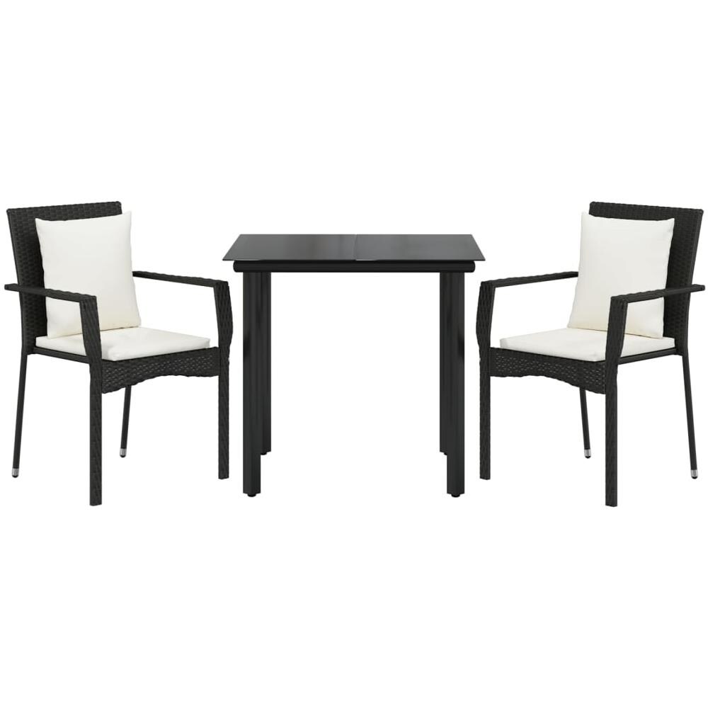 Set Da Pranzo Da Giardino 3 Pz Con Cuscini Nero In Polyrattan - Foto 3