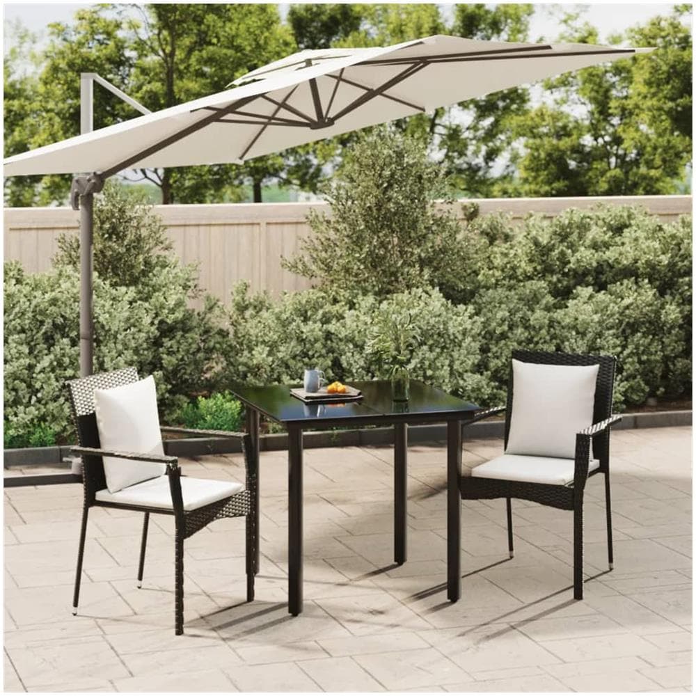 Set Da Pranzo Da Giardino 3 Pz Con Cuscini Nero In Polyrattan - Foto 1