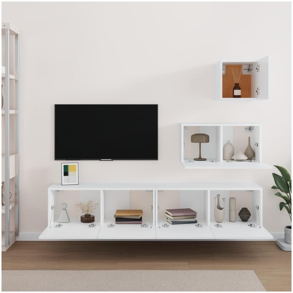 Set Di Mobili Porta Tv 4 Pz Bianco In Legno Multistrato - Foto 3