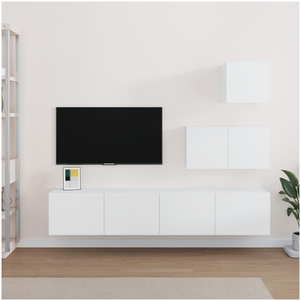 Set Di Mobili Porta Tv 4 Pz Bianco In Legno Multistrato - Foto 1