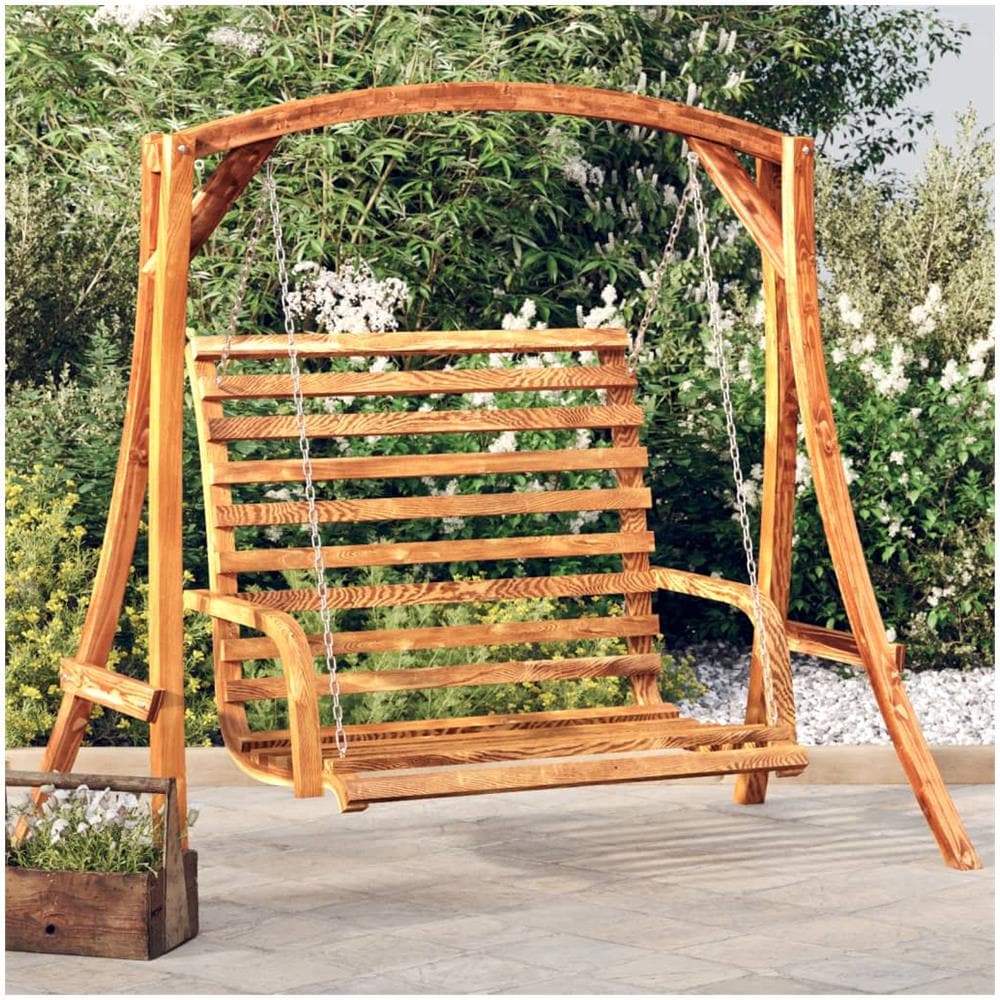 Panca A Dondolo In Legno Massello Di Abete Con Finitura In Teak - Foto 1