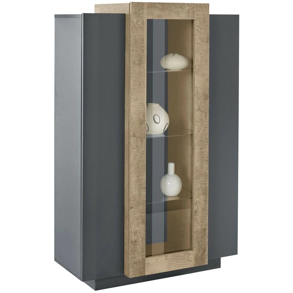 Vetrina Kevin, Credenza Con Tre Ante, Mobile Da Soggiorno Multiuso, 100% Made In Italy, Cm 80x38h121, Antracite E Acero - Foto 2