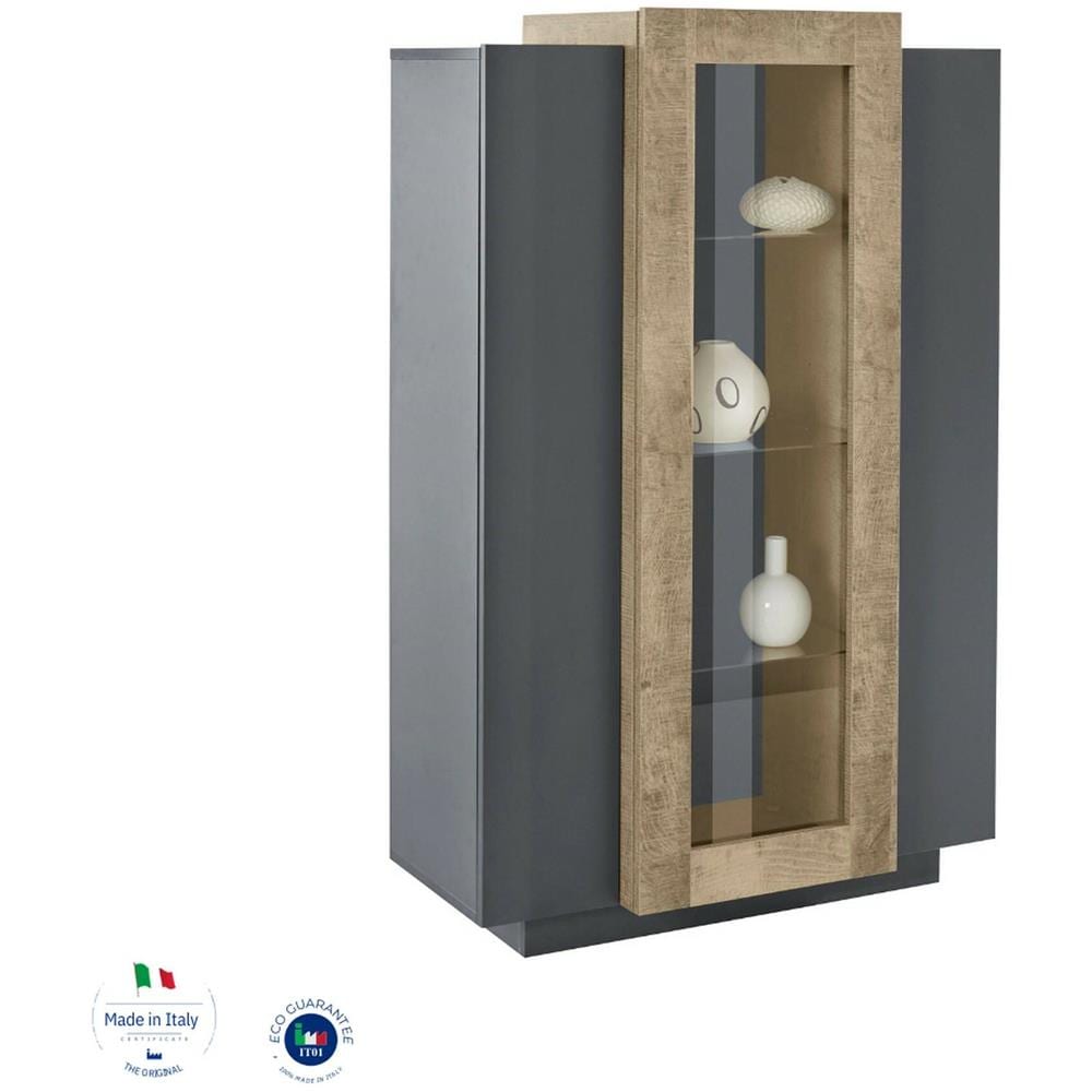 Vetrina Kevin, Credenza Con Tre Ante, Mobile Da Soggiorno Multiuso, 100% Made In Italy, Cm 80x38h121, Antracite E Acero - Foto 4