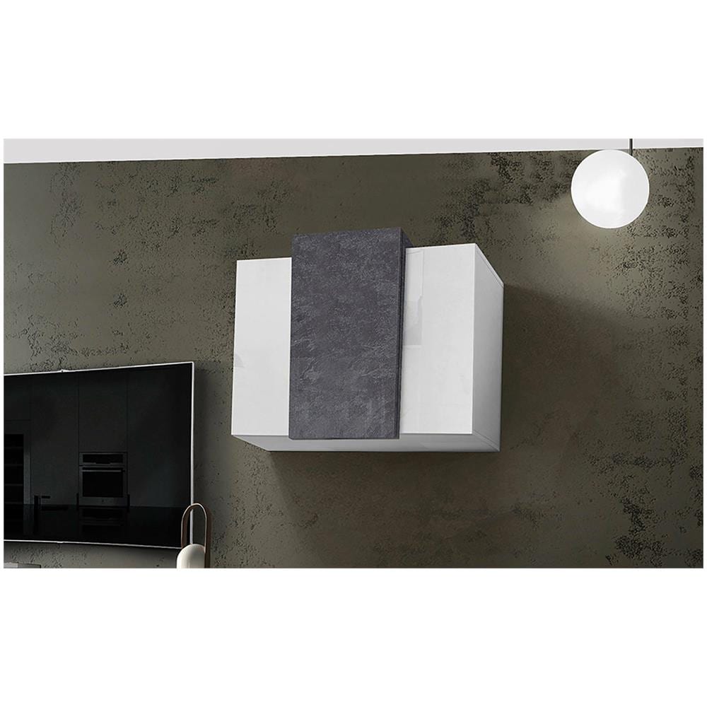 Mobile Pensile Michael, Armadio Multiuso, Mobiletto A Muro, 100% Made In Italy, Cm 90x38h66, Bianco Lucido E Ardesia - Foto 1