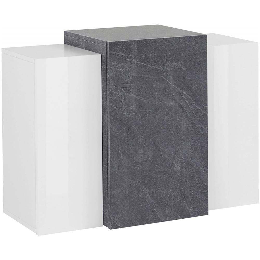 Mobile Pensile Michael, Armadio Multiuso, Mobiletto A Muro, 100% Made In Italy, Cm 90x38h66, Bianco Lucido E Ardesia - Foto 2