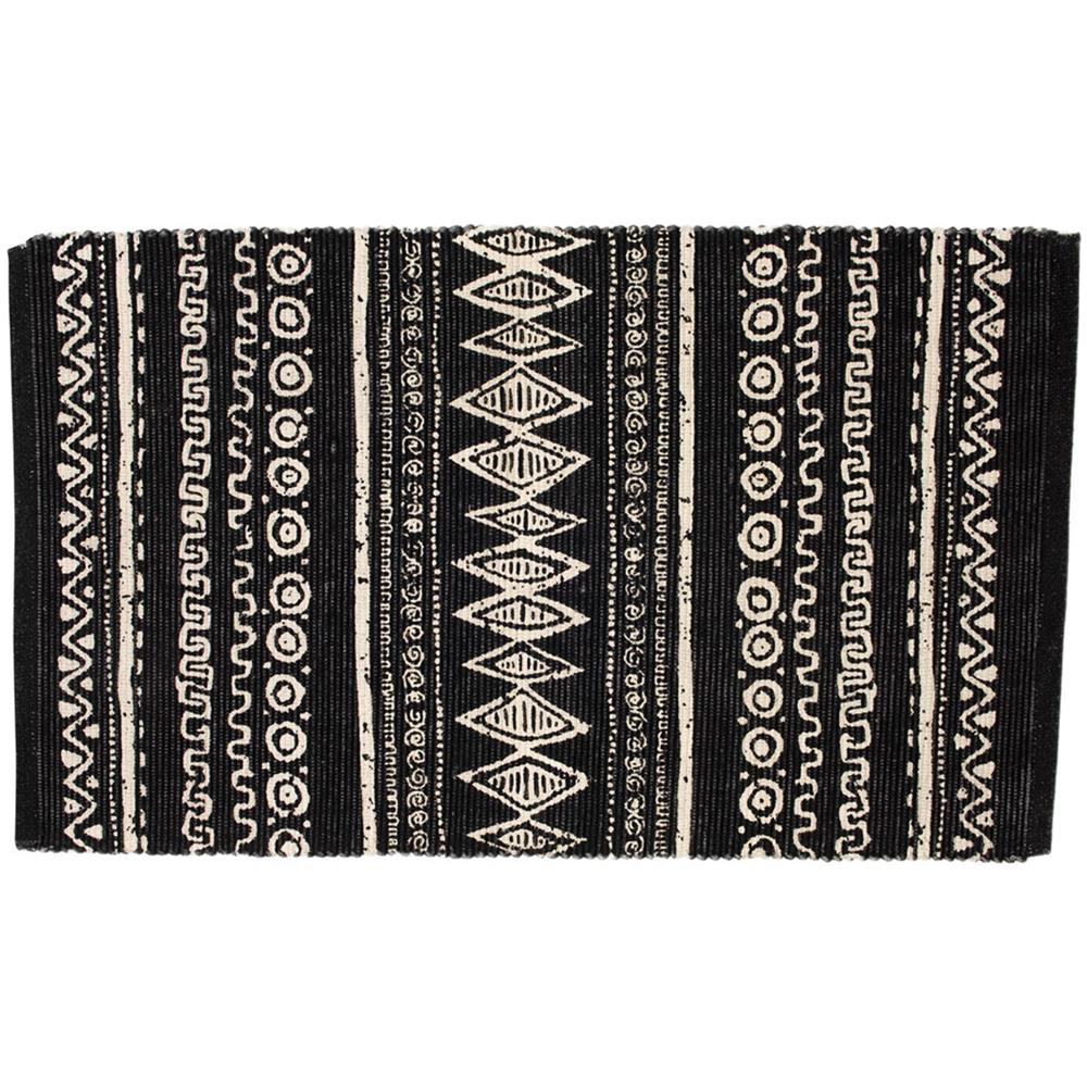 Tappeto Passatoia Cucina Indiano 100% Cotone Disegno Etnic Nero 55x140 Nero - Foto 1
