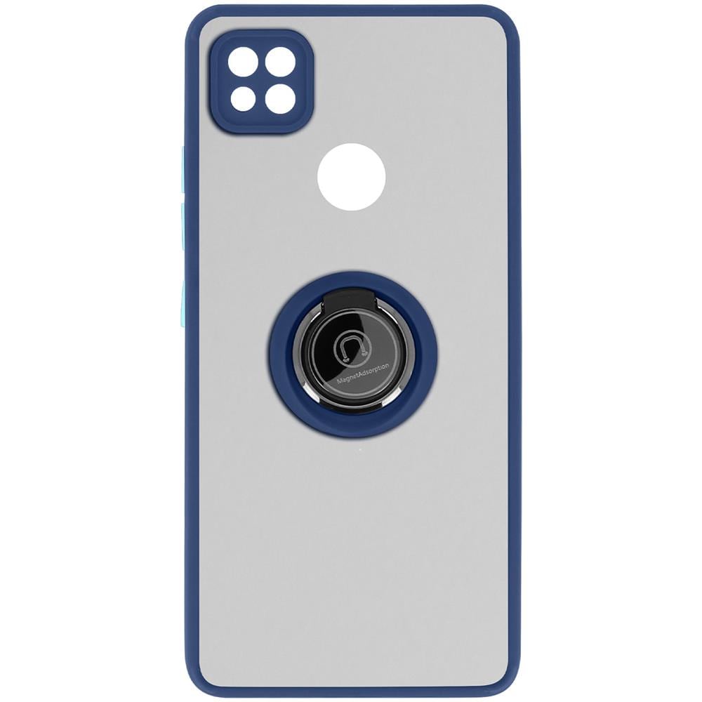 Cover Xiaomi Redmi 9c Bimateriale Anello In Metallo Funzione Supporto Blu - Foto 1