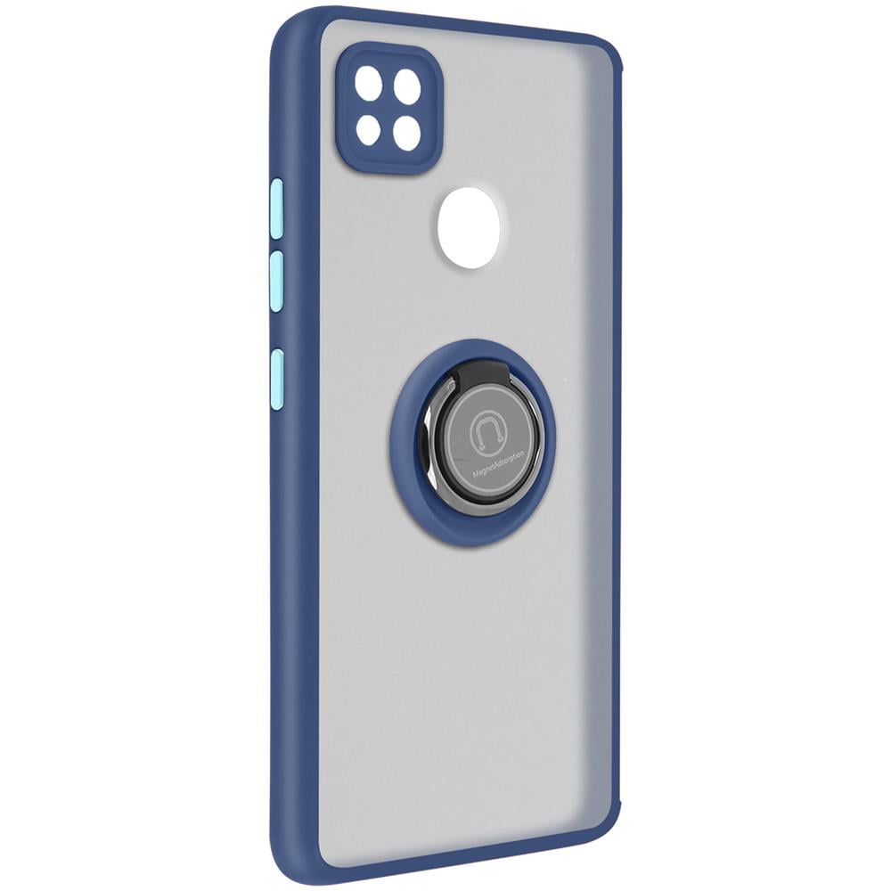 Cover Xiaomi Redmi 9c Bimateriale Anello In Metallo Funzione Supporto Blu - Foto 2