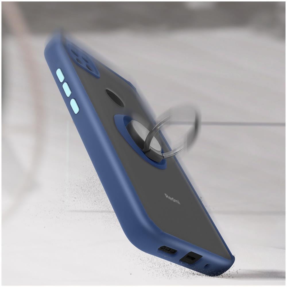 Cover Xiaomi Redmi 9c Bimateriale Anello In Metallo Funzione Supporto Blu - Foto 5