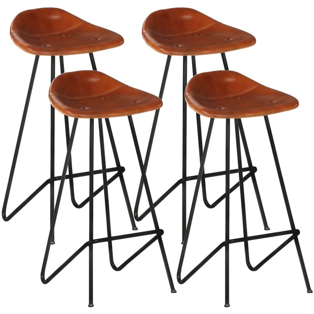 Sgabelli Da Bar 4 Pz Marroni In Vera Pelle - Foto 1