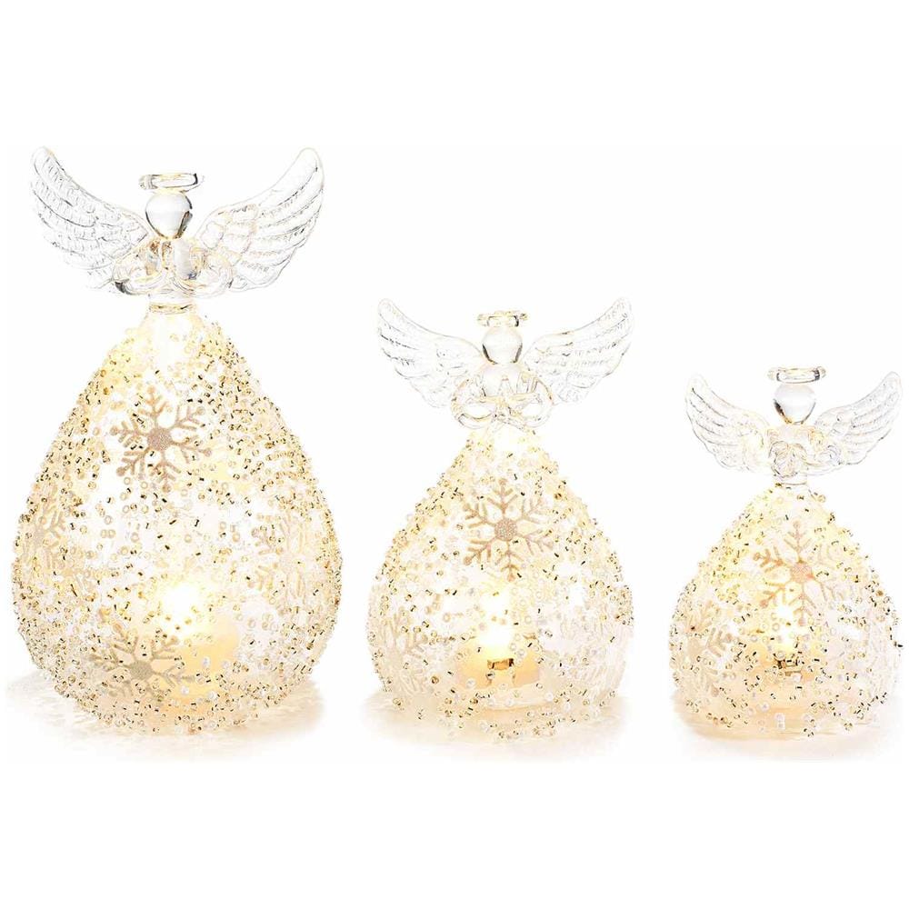 Set 3 Angeli Natalizi Luminosi In Vetro Decorazioni Natalizie Da Tavolo Idea Regalo - Foto 1