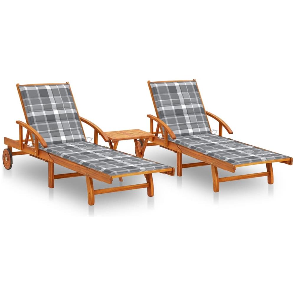 Lettino Prendisole 2 pz con Tavolo e Cuscini Massello d'Acacia - Foto 1