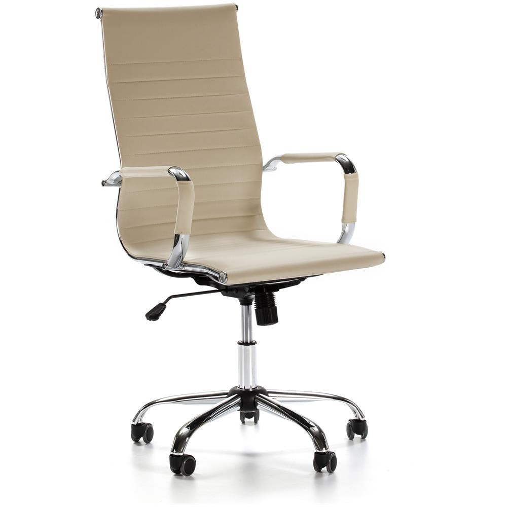 Sedia Da Ufficio Londres Reclinabile Taupe, Ecopelle, Sedia Executive Con Poggiatesta Imbottito, Altezza Regolabile, Design Ergonomico - Foto 1