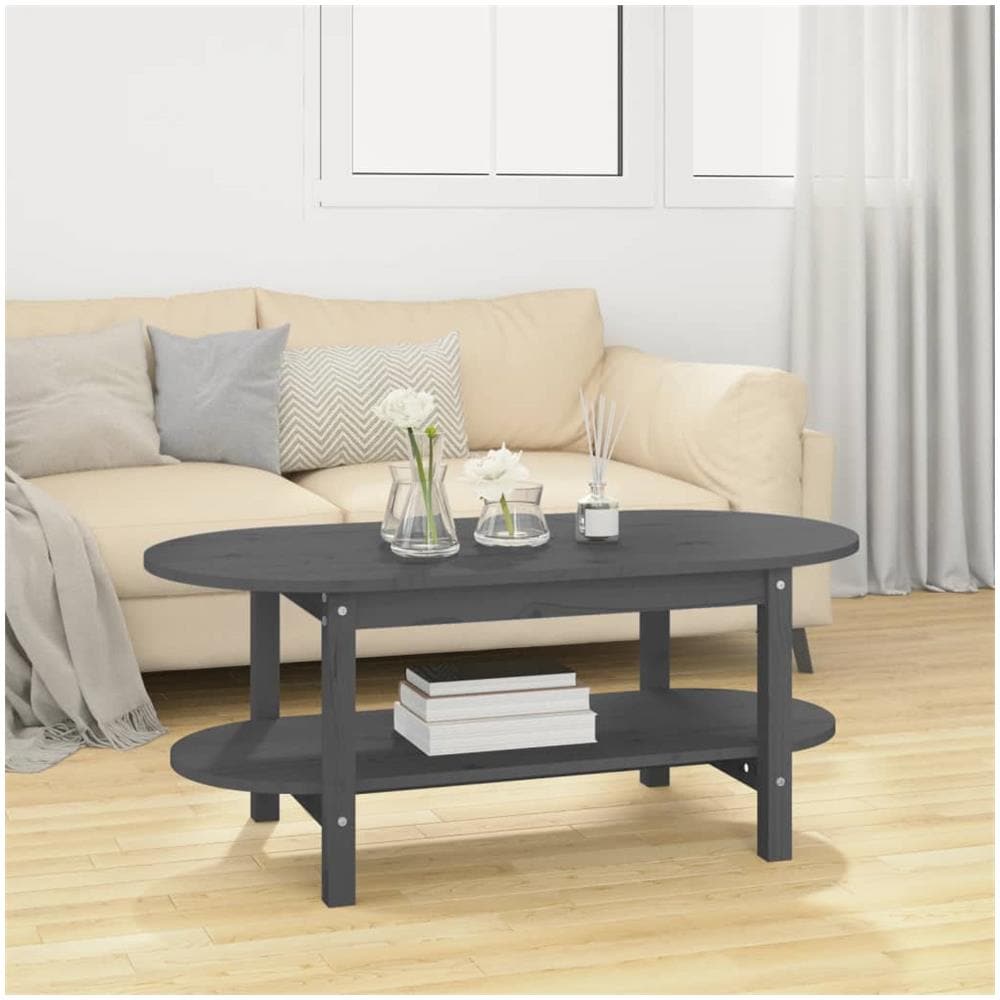Tavolino Da Salotto Grigio 110x55x45 Cm Legno Massello Di Pino - Foto 1